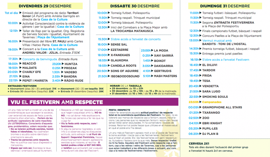Horarios definitivos de actuaciones y actividades del Festivern 2018 Horarios definitivos de actuaciones y actividades del Festivern 2018