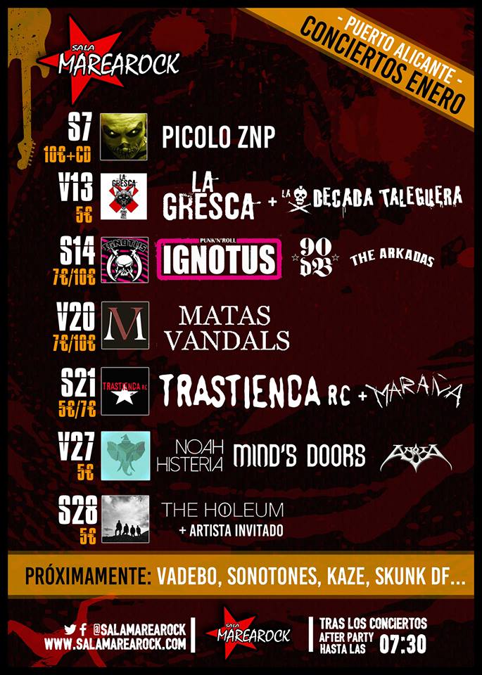 Programación para el mes de enero en la Sala Marearock de Alicante