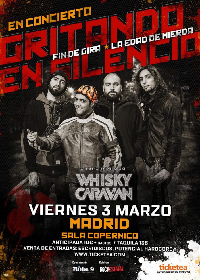 Gritando en silencio Gritando en Silencio y Whisky Caravan estarán actuando en Madrid el próximo 3 de marzo
