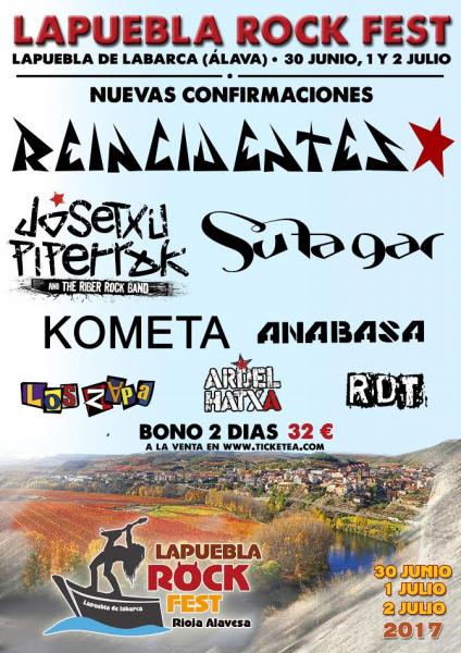 Lapuebla rock fest Reincidentes y Josetxu Piperrak nuevas confirmaciones para Lapuebla Rock Fest
