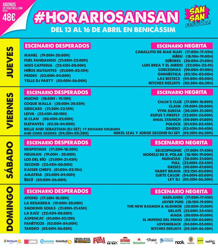 SanSan Festival Horarios de actuaciones del SanSan Festival de Benicàssim