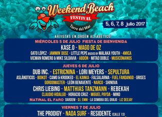 Distribución por días del Weekend Beach Festival 2017 en Torre del Mar, Málaga