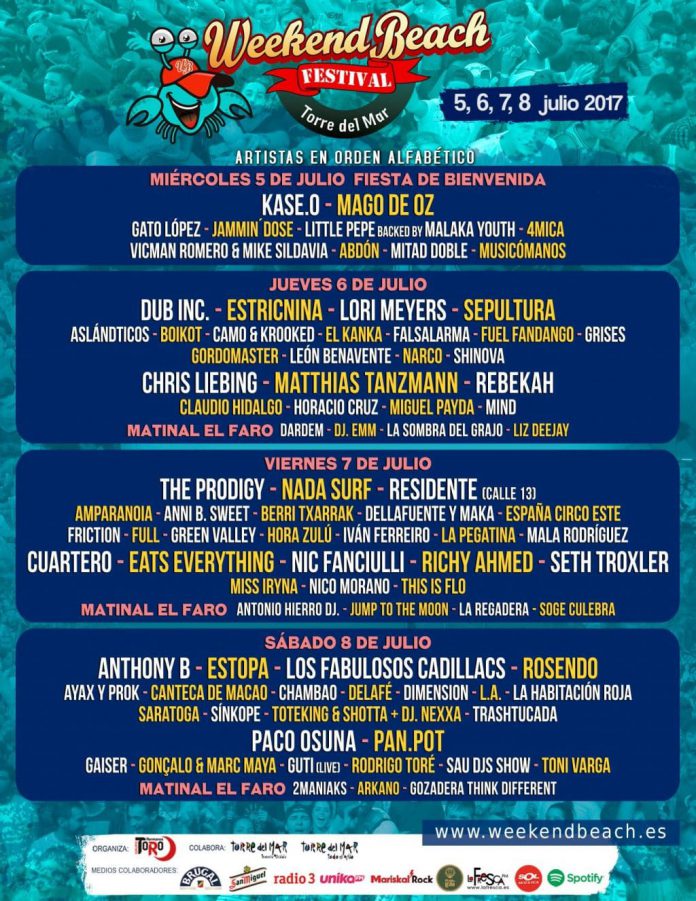 Weekend Beach Festival Distribución por días del Weekend Beach Festival 2017 en Torre del Mar, Málaga
