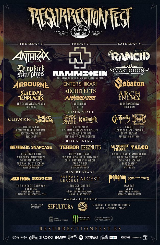 Resurrection Fest Cartel definitivo por días y escenarios del Resurrection Fest 2017