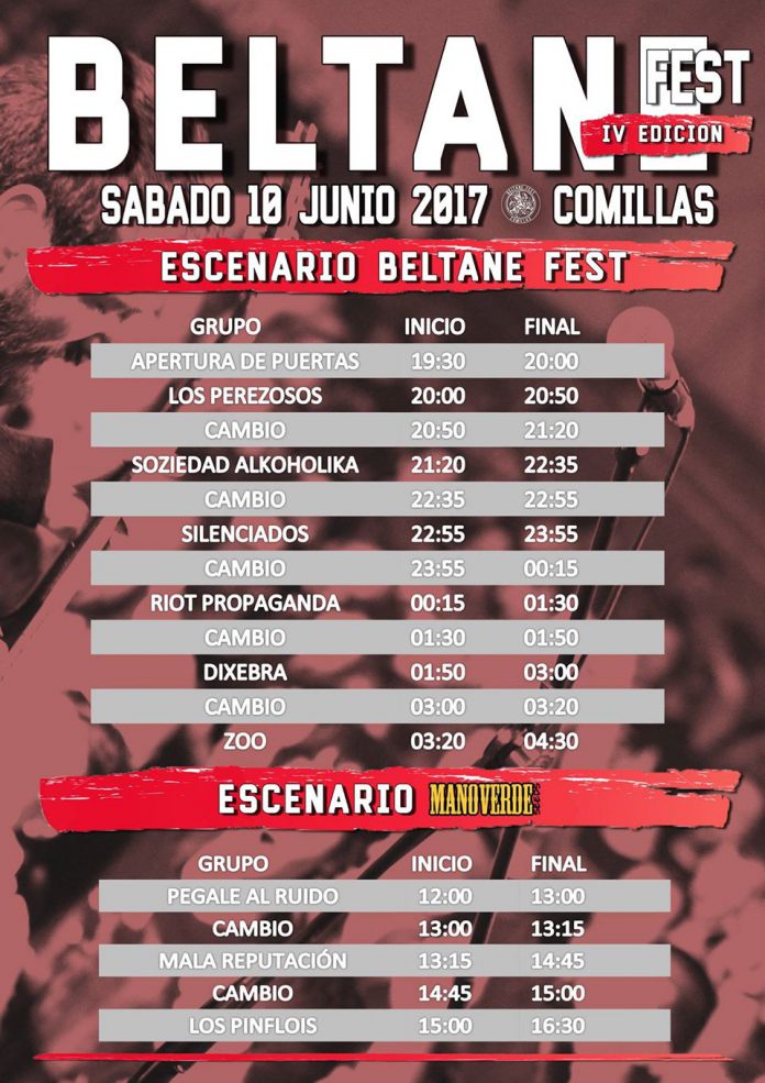 Beltane Fest Horarios de actuaciones del Beltane Fest de Comillas, Cantabria