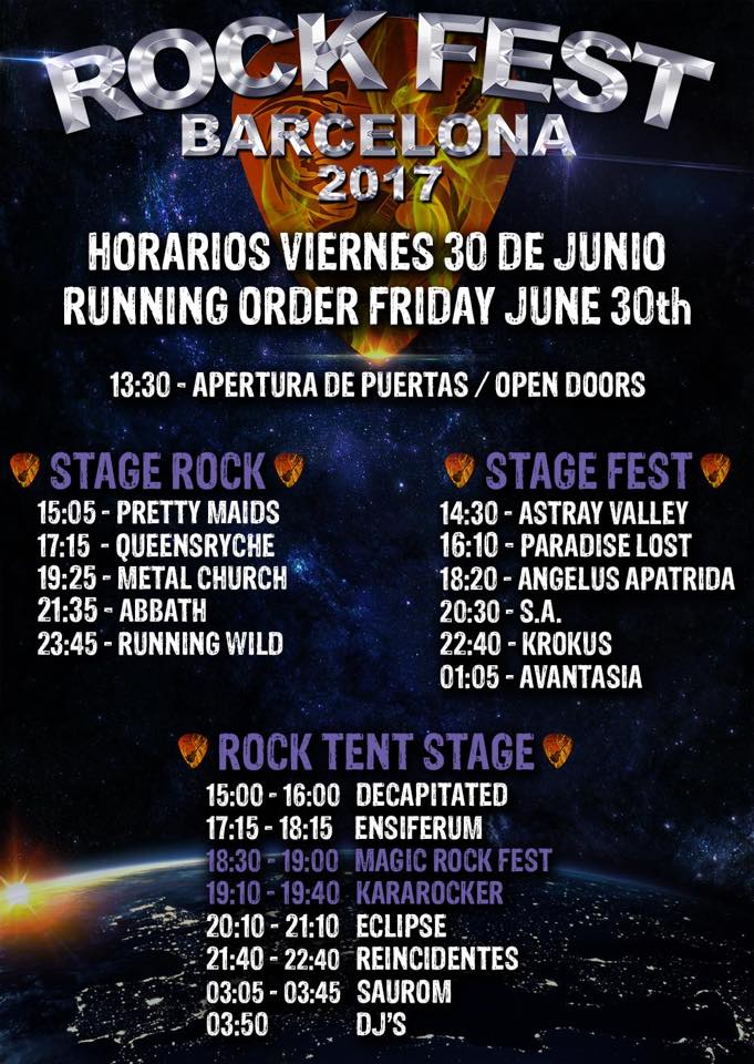 Ya disponibles los horarios del Rock Fest Barcelona 2017