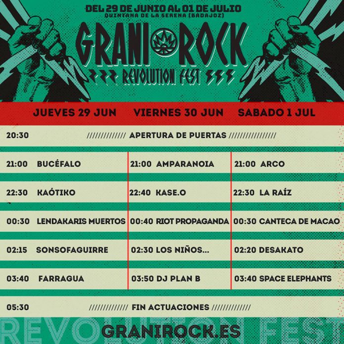 Granirock Horarios del Festival Granirock 2017 de Quintana de la Serena, Badajoz