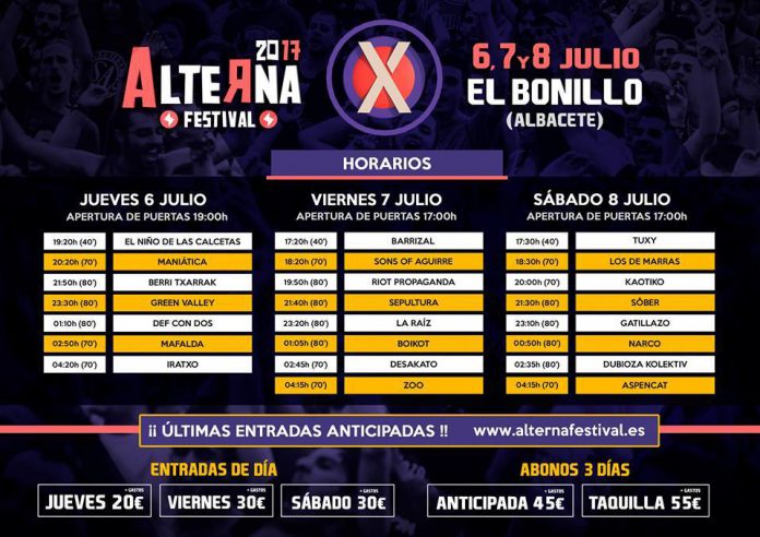 Alterna Festival Horarios de actuaciones del Alterna Festival 2017 de El Bonillo, Albacete