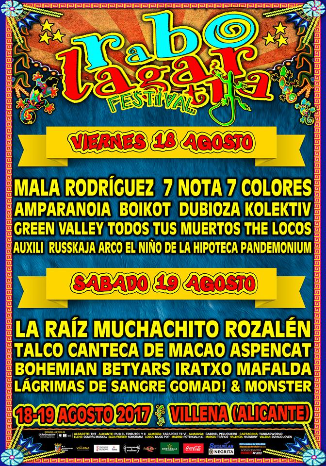 Rabolagartija Festival Cartel completo por días del Rabolagartija Festival de Villena, Alicante