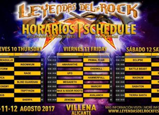 Horarios de actuaciones del Festival Leyendas del Rock 2017