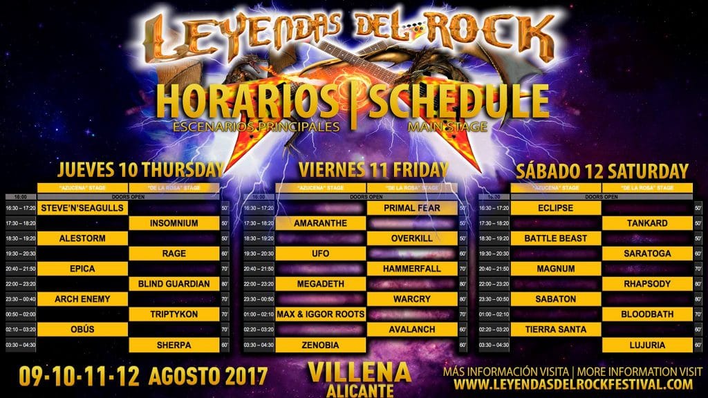 Horarios de actuaciones del Festival Leyendas del Rock ...