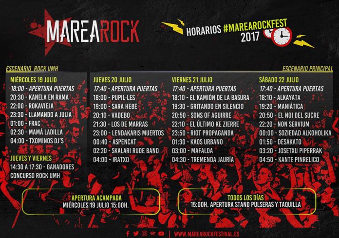 Marearock Horarios de actuaciones del Marearock Festival 2017 de Elche, Alicante