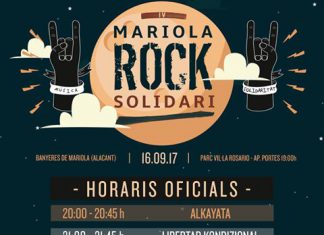 Horarios de actuaciones del festival Mariola Rock Solidari de Banyeres de Mariola, Alicante