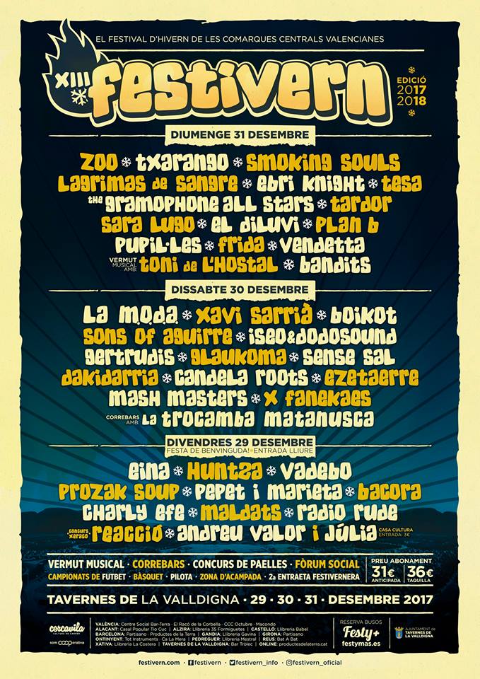 Festivern Cartel completo y por días de la XIII edición del festival Festivern de Tavernes, Valencia