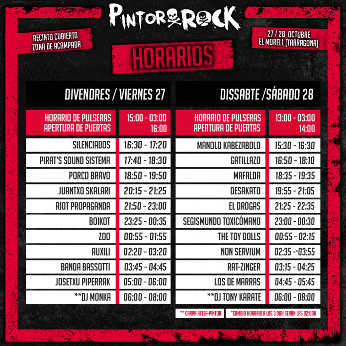 Pintorrock Horarios de actuaciones del festival Pintorrock 2017 de El Morell, Tarragona