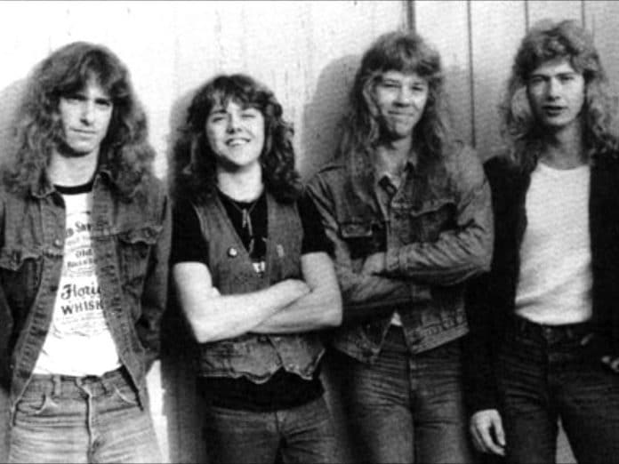 Metallica en 1983: Cliff Burton, Lars Ulrich, James Hetfield, Dave Mustaine