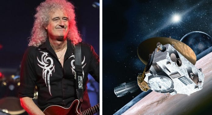 Brian May y la nave New Horizons de la NASA. Foto Brian May: AP
