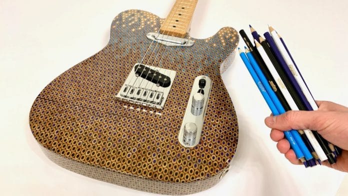 Guitarra fabricada con lápices de colores. Foto: Youtube