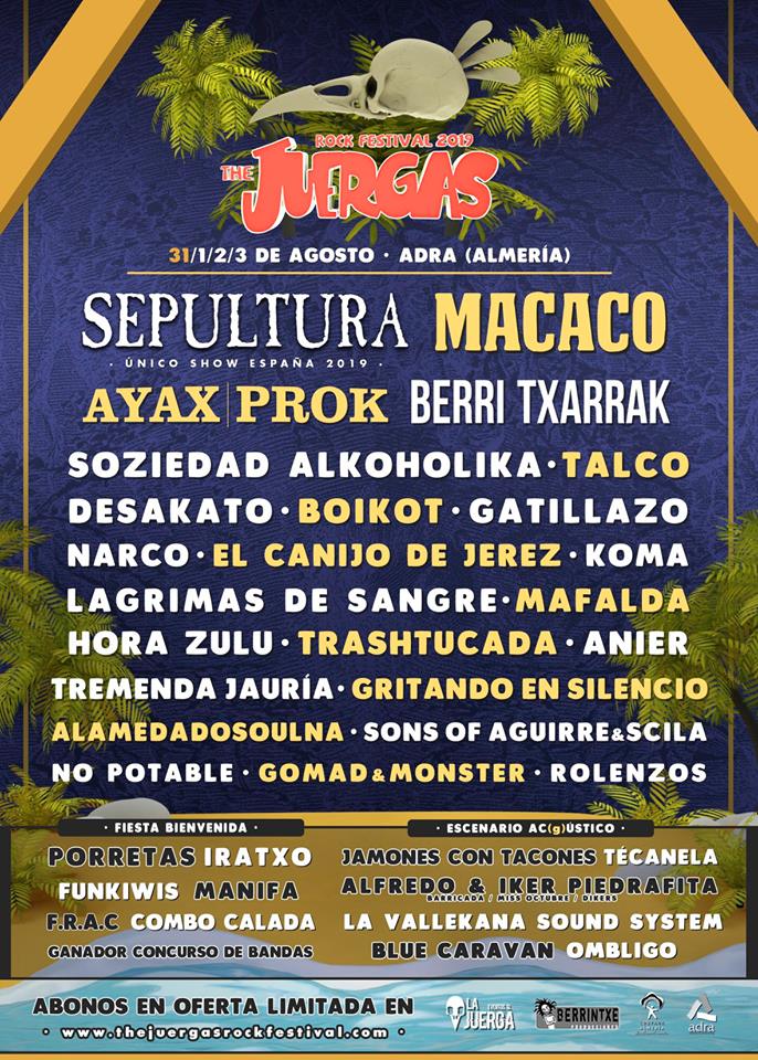 SEPULTURA encabezará el JUERGAS ROCK FESTIVAL 2019 de Adra (Almería) SEPULTURA encabezará el JUERGAS ROCK FESTIVAL 2019 de Adra (Almería)
