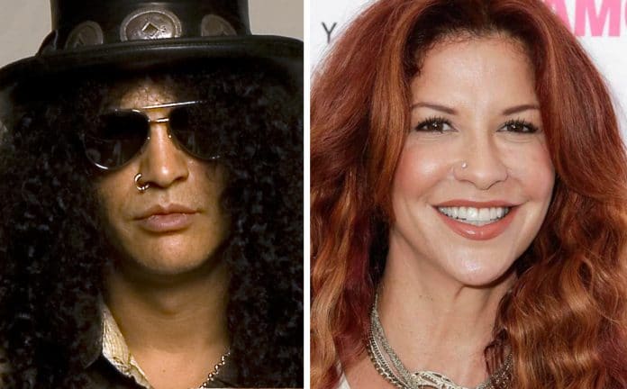 Slash y Perla Hudson. Foto Slash: Oficial. Foto Perla: Getty Ex mujer de SLASH subastará artículos inéditos del guitarrista y de GUNS N' ROSES