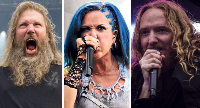 Johan Hegg (Amon Amarth), Alissa White-Gluz (Arch Enemy) y Mikael Stanne (Dark Tranquillity). Fotos: SpiritOfMetal, ElTelégrafo, LivesoundMagazine