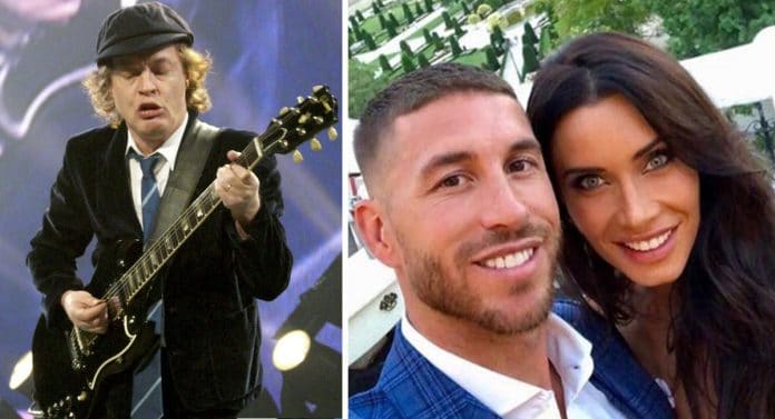 Angus Young (AC/DC), Sergio Ramos y Pilar Rubio. Foto Angus: Matt Becker. Foto Sergio Ramos y Pilar Rubio: Instagram AC/DC volverá a España en 2019... a la boda de SERGIO RAMOS y PILAR RUBIO