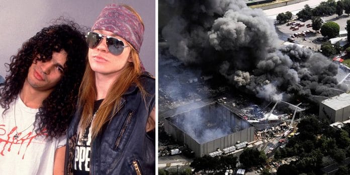 Slash y Axl Rose (Guns N' Roses). Imagen del incendio de Universal Studios en 2008