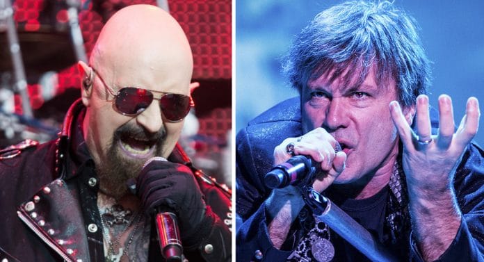Rob Halford (Judas Priest) y Bruce Dickinson (Iron Maiden). Foto Halford: Adam Gasson/Getty. Foto Dickinson: Getty BRUCE DICKINSON (IRON MAIDEN) acusa a ROB HALFORD (JUDAS PRIEST) de usar teleprompter en directo