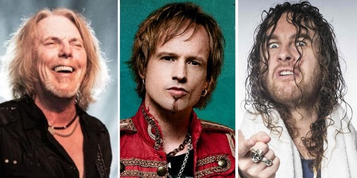Scott Gorham (Thin Lizzy), Tobias Sammet (Avantasia) y Koel O'Keeffe (Airbourne). Leyendas del Rock 2019