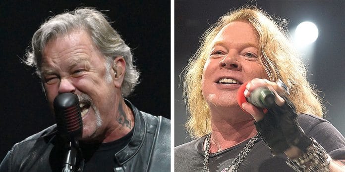 James Hetfield (Metallica) y Axl Rose (Guns N' Roses). Foto Hetfield: Stephen J. Cohen, Getty. Foto Axl: Gustavo Caballero, Getty