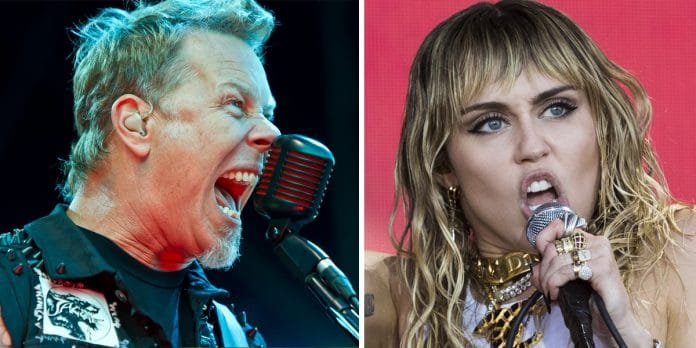 James Hetfield (Metallica) y Miley Cyrus. Foto Miley: Getty