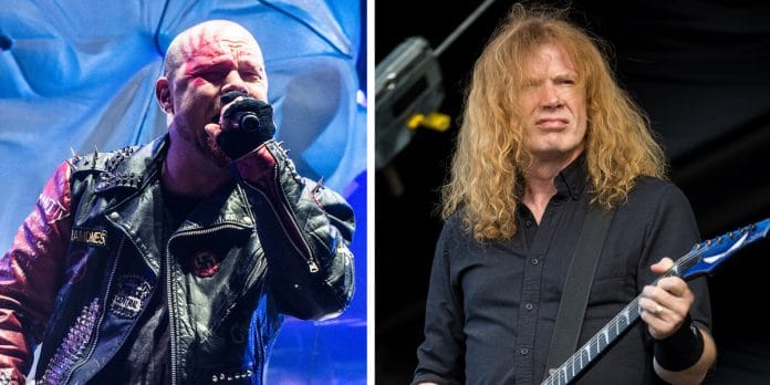 Ivan Moody (5FDP) y Dave Mustaine (Megadeth). Foto Ivan: Javier Aznar. Foto Dave: Ralph Arvesen