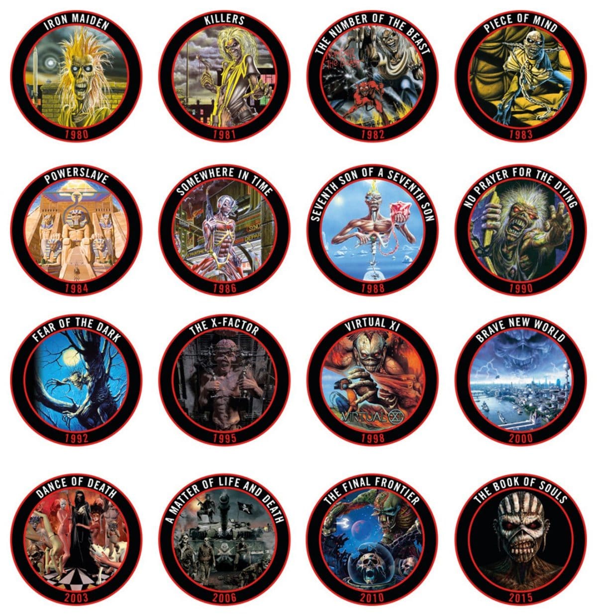 IRON MAIDEN lanza una colección limitada de 16 chapas de todos sus discos